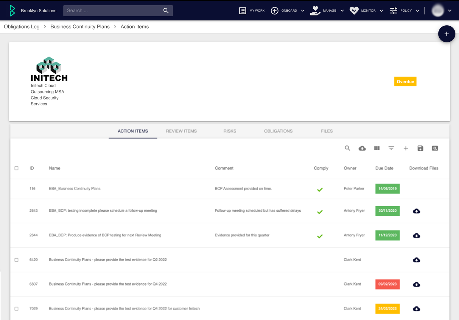 Contract Assessments - Action Tracking